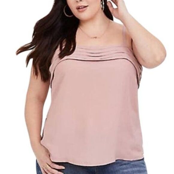 TORRID Pink Dusty Georgette Pleated Cami Tunic - Size 2 - Picture 1 of 7